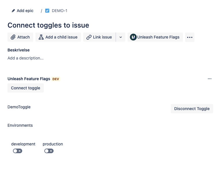 Example of a Jira Cloud issue with a connected flag